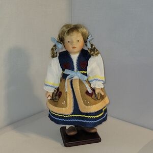 Berta Hummel Porcelain Doll with Blue and Tan Dress Goebel 1997